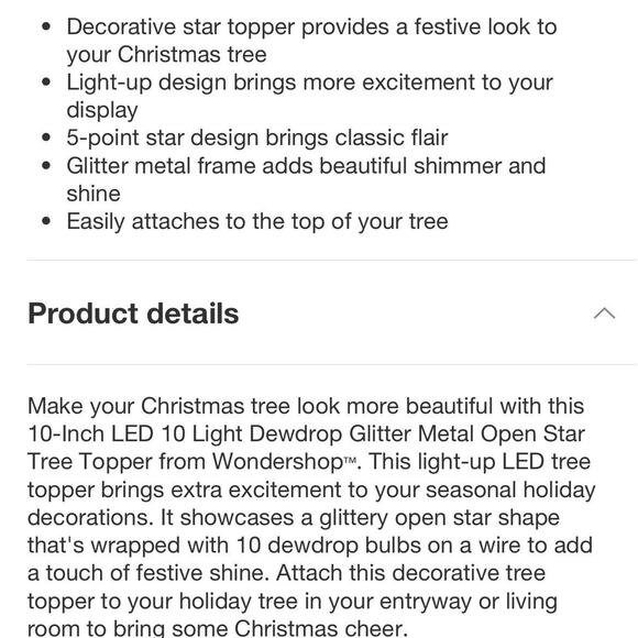 10in LED Lit Dewdrop Glitter Metal Open Star Christmas Tree Topper Gold New - Picture 2 of 6